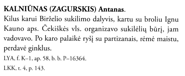 Antanas-Kalniūnas-Zagurskis „Lietuvos kariuomenės karininkai 1918–1953“, 9 t., 270 p.